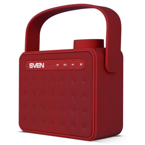 Колонки  Bluetooth  мобильные с MP3 плеером Sven PS-72, 6Вт, 150..20000Гц, USB, линейный вход, FM-радио, SD-micro, аккумулятор, пластик, 105*125*46мм 310г, красный