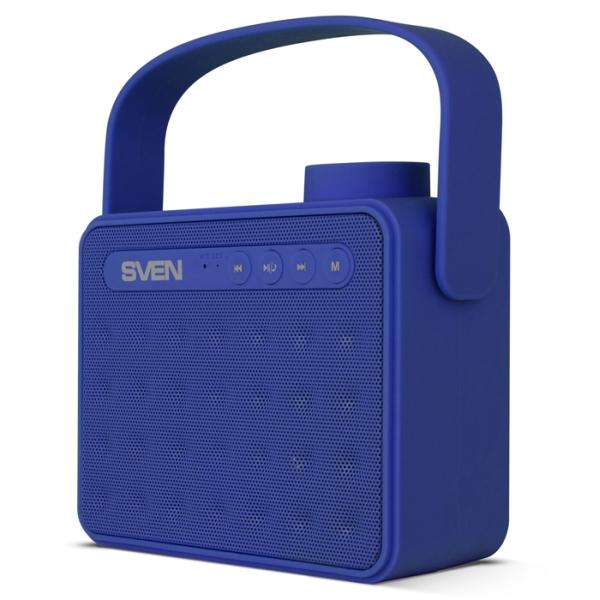 Колонки  Bluetooth  мобильные с MP3 плеером Sven PS-72, 6Вт, 150..20000Гц, USB, линейный вход, FM-радио, SD-micro, аккумулятор, пластик, 105*125*46мм 310г, синий