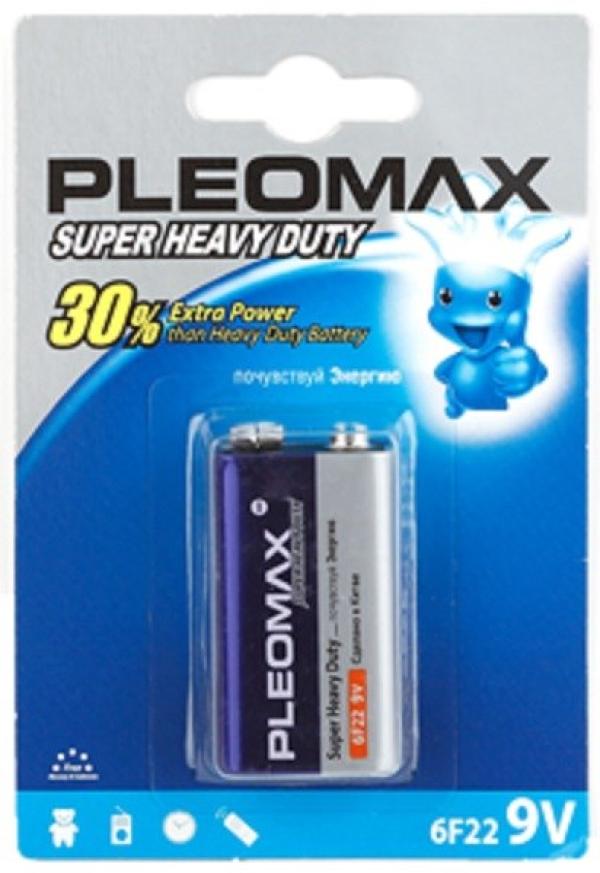 Батарейка 6F22 Pleomax 6F22-1BL SUPER HEAVY DUTY, солевая, 9В, 1шт