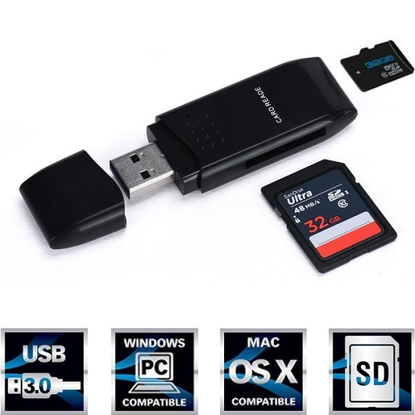 Считыватель компактный USB 3.0 Orient CR-017B, SD/SDHC/SDXC/SD-micro/SDHC-micro/SDXC-micro, черный