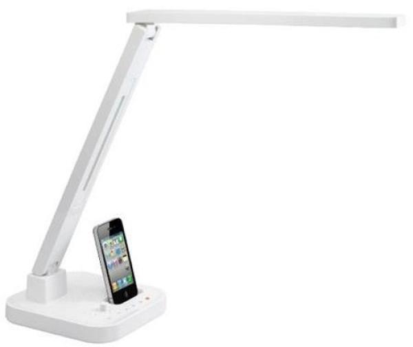 Светильник настольный светодиодный Diasonic DL-60iSH/white, для iPhone/iPod, 5 режимов, USB, 2 динамика, линейный аудиовход, пластик/металл, белый