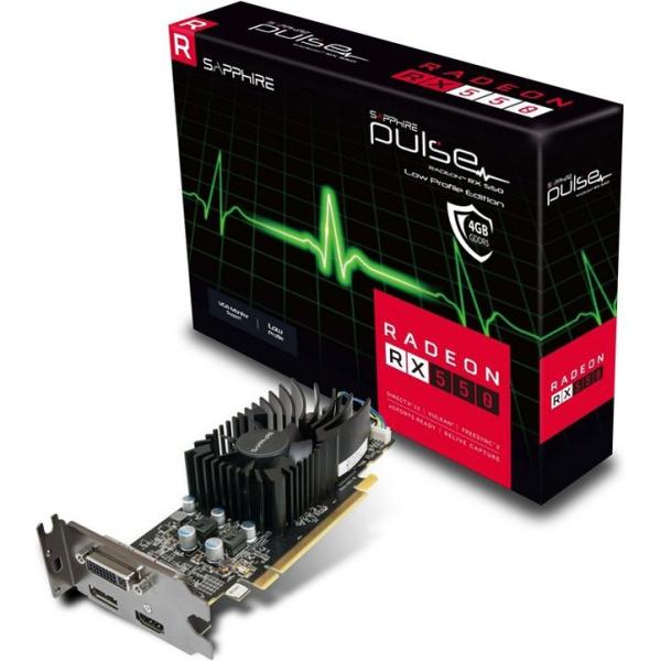 Видеокарта PCI-E Radeon RX 550 Sapphire PULSE, 4GB GDDR5 128bit 1206/6000МГц, PCI-E3.0, HDCP, DisplayPort/DVI/HDMI, Heatpipe, 65Вт, 11268-09