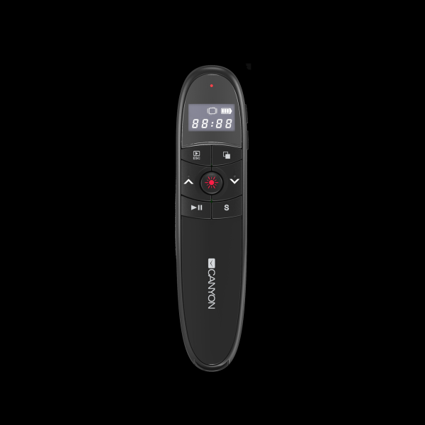 Мышь беспроводная для презентаций Canyon CNS-CP03, USB, 7 кнопок, ЖК дисплей, FM 30м, 2*AAA, вибрация, лазерная указка, черный