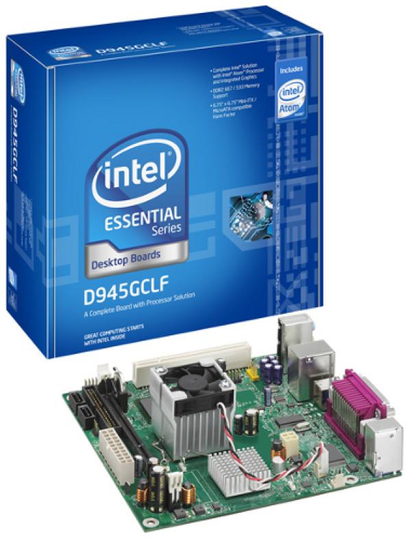 Материнская плата  с процессором Intel D945GCLF, Intel Atom 230 1.6, i945GC, 533МГц, DDR2 667, PCI, VGA, IDE/2SATAII, Звук 5.1, 4*USB2.0, COM, LAN, Mini-ITX