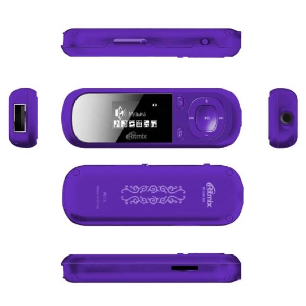 Плеер MP3 Флэш Ritmix RF-3360, OLED 1" 128*64, 4GB, считыватель карт памяти, USB2.0, FM радио, диктофон, аккумулятор, 10ч, фиолетовый