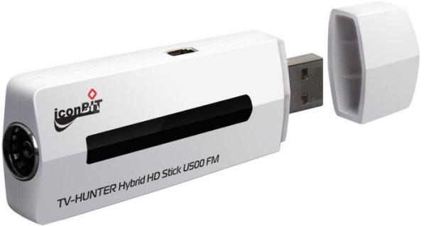 Тюнер ТВ внешний Iconbit TV-Hunter Hybrid HD U500 FM, USB2.0, ATI Theater HD 750, аналоговое PAL/SECAM/NTSC/NICAM стерео, цифровое DVB-T, FM радио, HDTV, RCA/S-Video, ПДУ, компактный