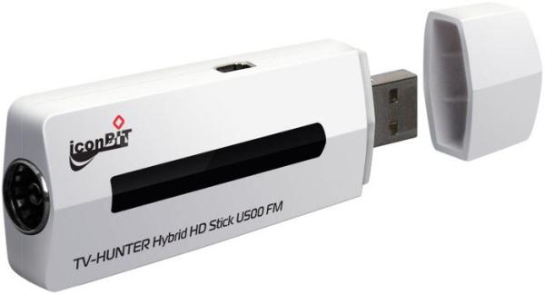 Тюнер ТВ внешний Iconbit TV-Hunter Hybrid HD Stick U500 FM, USB2.0, ATI Theater HD 750, аналоговое PAL/SECAM/NTSC/NICAM стерео, цифровое DVB-T, FM радио, HDTV, RCA/S-Video, ПДУ, компактный, уценка