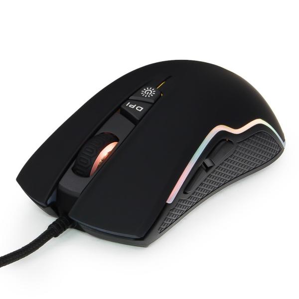 Мышь оптическая Gembird Intruder MG-700, USB, 100KB, 7 кнопок, колесо, 2500/2000/1600/800dpi, подсветка, черный