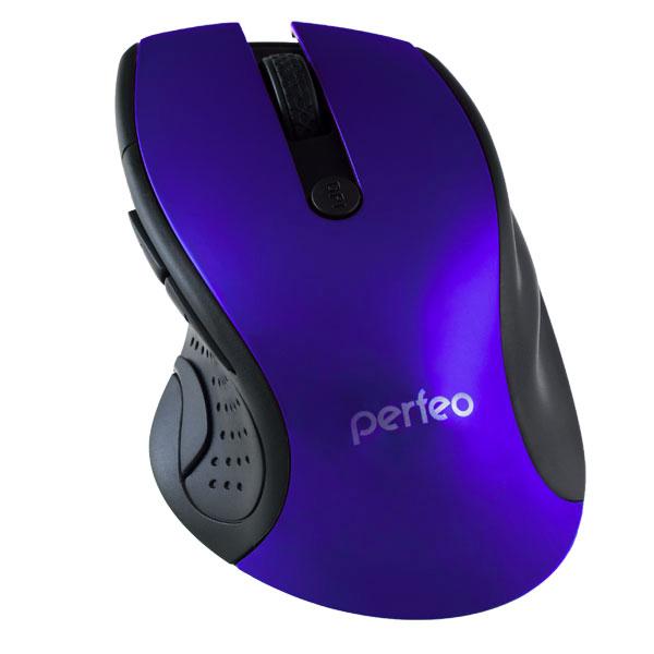 Мышь беспроводная оптическая Perfeo "Blues" (PF-522-BL), USB, FM 10м, 6 кнопок, колесо, 1600/1200/800dpi, 2*AAА, фиолетовый-черный