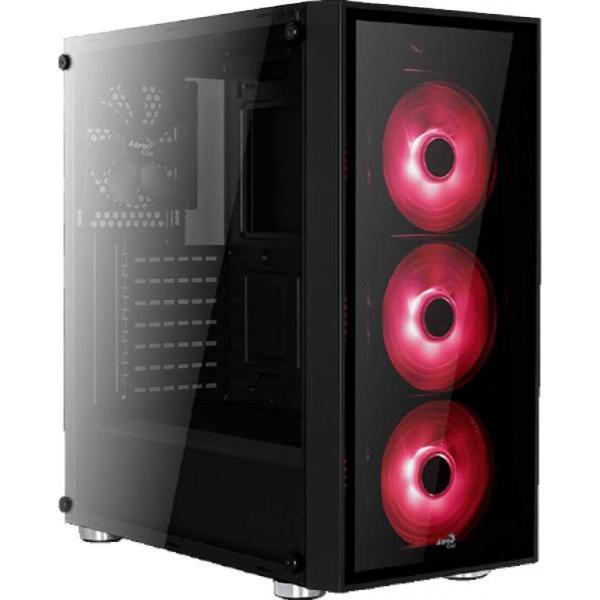 Корпус ATX MidiTower Aerocool Quartz Red, без БП, 0*5.25" +0(2)*3.5" +0(4)*2.5", Audio/2USB2.0/USB3.0, 4(6) вент., подсветка, окно, черный