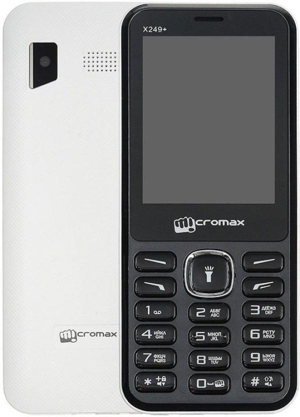 Мобильный телефон 2*SIM Micromax X249+, GSM900/1800, 2.4" 320*240, камера 0.3Мпикс, SD-micro, BT, запись видео, диктофон, WAP, MP3 плеер, FM радио, 49.5*119*12.3мм 80г, белый, восстановленный