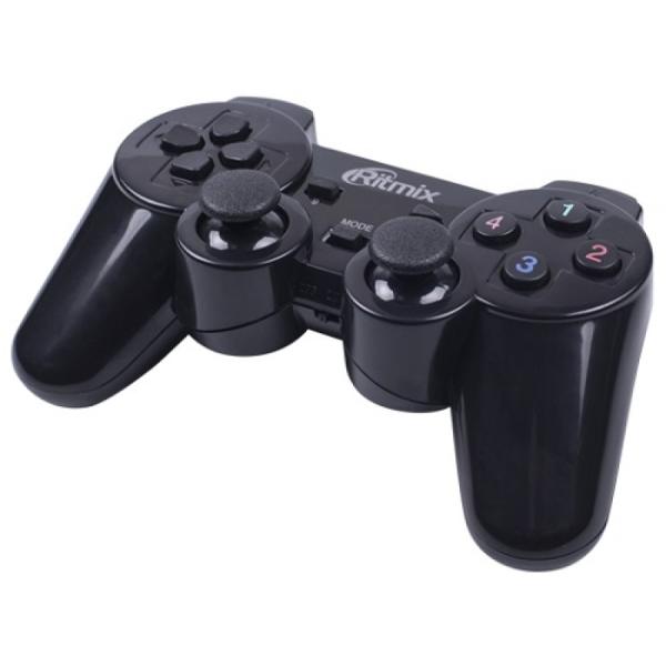 Игровой манипулятор GamePad беспроводной для PC/PS3 Ritmix GP-020WPS, USB, 4 позиции, 6 кнопок, 2 аналоговых джойстика, 4 триггера, вибрация, черный