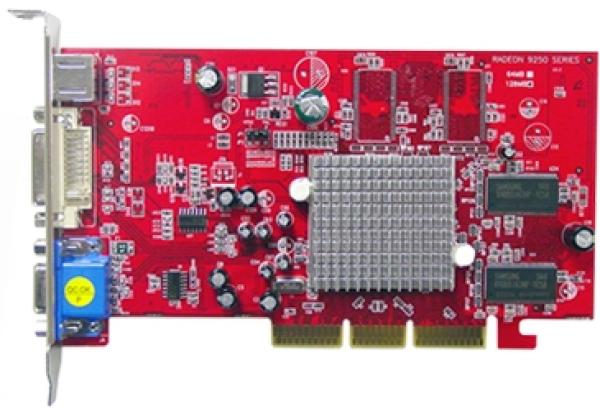 Видеокарта AGP Radeon 9250 PowerColor, 128M DDR 64bit, ТВ выход, DVI->VGA