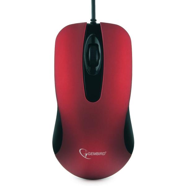 Мышь оптическая Gembird MOP-400-R, USB, 3 кнопок, колесо, 1000dpi, бесшумная, красный-черный