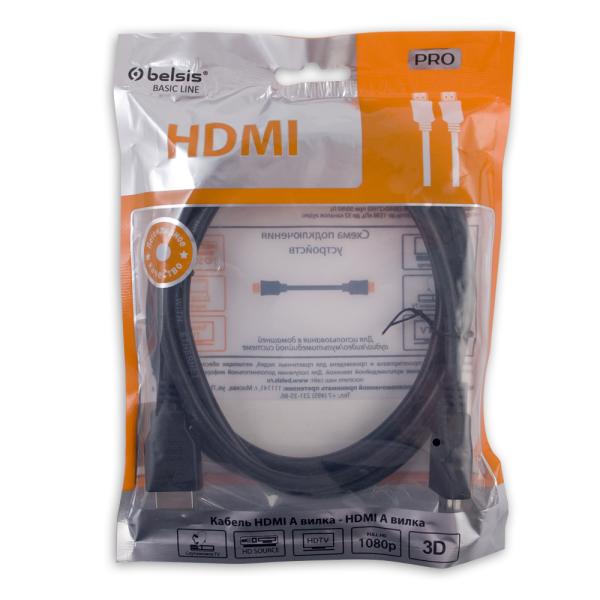 Кабель HDMI штырь - HDMI штырь  1.8м Belsis BW1427, версия 2.0, 4K, поддержка 3D, ethernet, канал возврата аудио, черный