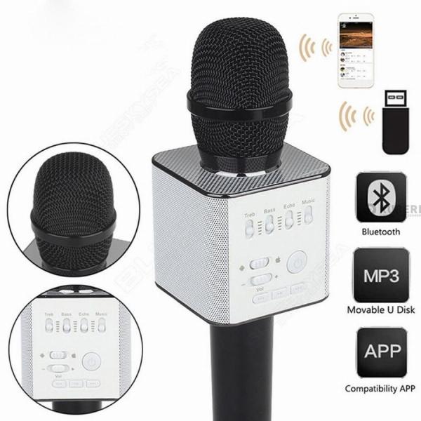 Микрофон беспроводной Q9 Black, 2*5Вт, 100..10000Гц, Bluetooth 4.1, эффекты, Li-ion/2600мАч/7ч, черный