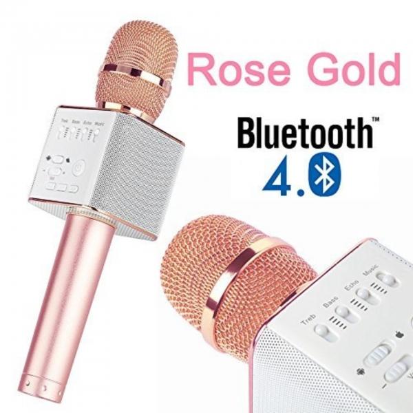 Микрофон беспроводной Q9 Rose Gold, 2*5Вт, 100..10000Гц, Bluetooth 4.1, эффекты, Li-ion/2600мАч/7ч, розовое золото