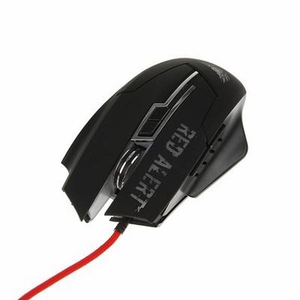 Мышь оптическая QUMO Red Alert М13, USB, 7 кнопок, колесо, 2400/1600/1200/800dpi, подсветка, черный
