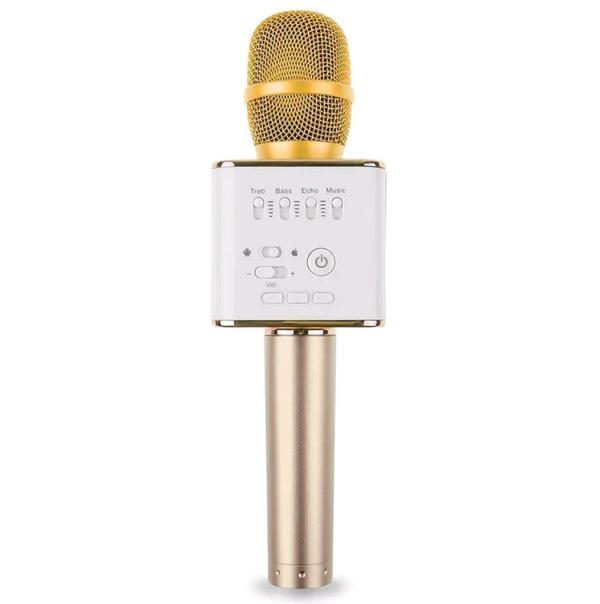 Микрофон караоке беспроводной Q9 Gold, 2*5Вт, 100..10000Гц, Bluetooth 4.1, USB, эффекты, Li-ion/2600мАч/7ч, золото