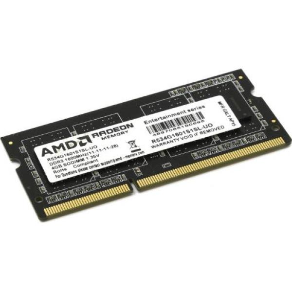 Оперативная память SO-DIMM DDR3  4GB, 1600МГц (PC12800) AMD R534G1601S1SL-U, 1.35В