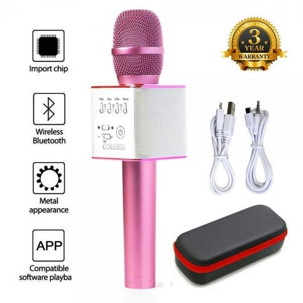 Микрофон караоке беспроводной Q9 Rose, 2*5Вт, 100..10000Гц, Bluetooth 4.1, USB, эффекты, Li-ion/2600мАч/7ч, розовый