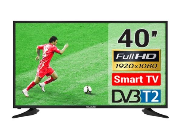 ТВ LED 40" POLARLINE 40PL51TC-SM, 1920*1080, 3HDMI/RCA/VGA/SCART, SPDIF(Coaxial)/MiniJack, CI+/2USB2.0, JPEG/MP3/MPEG4/MKV, Smart TV/Android, PVR/Time Shift, DVB-T2/C, 2*8Вт, черный