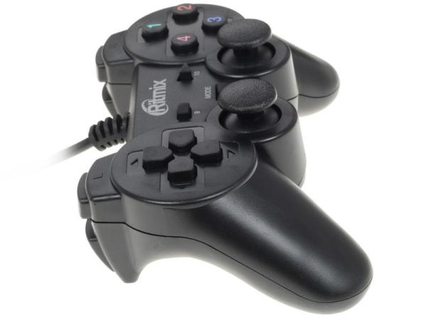Игровой манипулятор GamePad для PC Ritmix GP-005, USB, 4 позиции, 7 кнопок, 2 аналоговых джойстика, 4 триггера, вибрация, черный