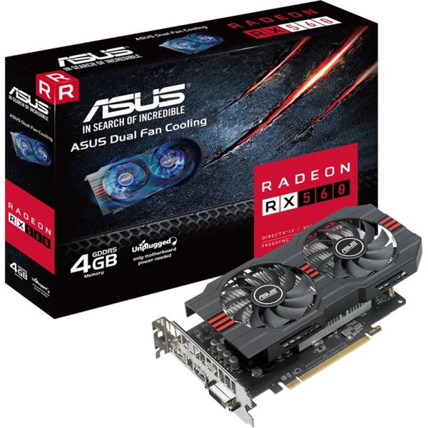 Видеокарта PCI-E Radeon RX 560 ASUS RX560-4G-EVO, 4GB GDDR5 128bit 1186/6000МГц, PCI-E3.0, HDCP, DisplayPort/DVI/HDMI, Heatpipe, 75Вт