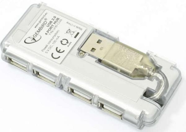 Разветвитель USB2.0  4*AF Gembird UHB-C244, пассивный, пластик, прозрачный, БП