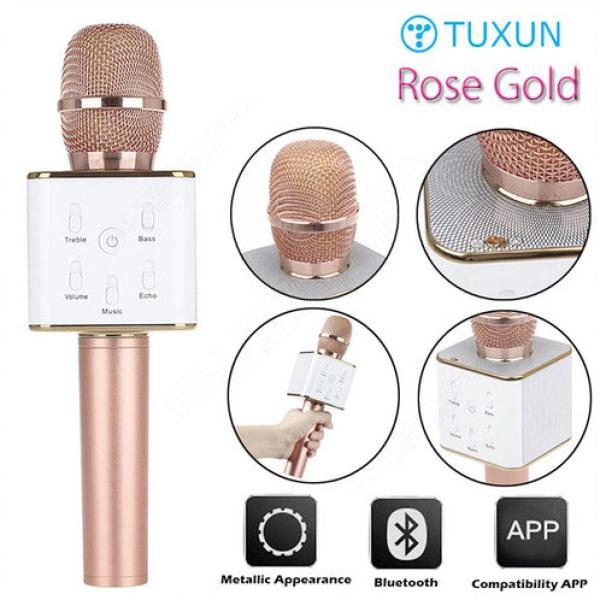 Микрофон караоке беспроводной Q7 Rose Gold, 2*3Вт, 100..10000Гц, Bluetooth 4.1, MiniJack/MicroUSB/USB, эффекты, Li-ion/2200мАч/5ч, золотая роза