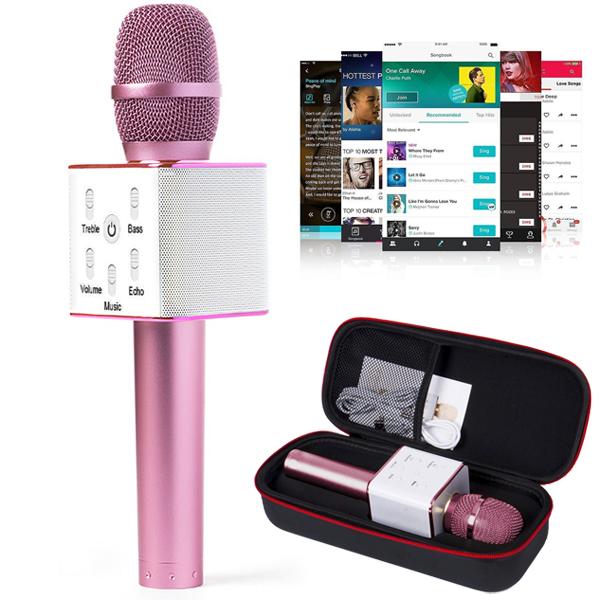 Микрофон караоке беспроводной Q7 Rose, 6Вт, 100..10000Гц, Bluetooth 4.1, MiniJack/MicroUSB/USB, эффекты, Li-ion/2200мАч/5ч, розовый