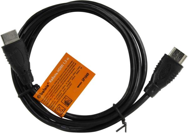 Кабель HDMI штырь - HDMI штырь  1.5м Sparks SP1049, версия 1.4, поддержка 3D, ethernet, канал возврата аудио, позолоченный, черный