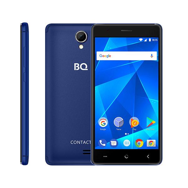 Смартфон 2*sim BQ BQ-5001L Contact, 4*1.3ГГц, 8GB, 5" 1280*720, SDHC-micro, 4G/3G, GPS, BT, WiFi, NFC, радио, 2 камеры 5/2Мпикс, Android 7, 73*144*9.9мм 166г, синий