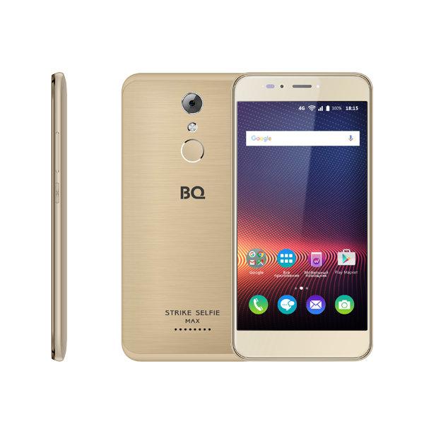 Смартфон 2*sim BQ BQ-5504 Strike Selfie Max, 4*1.2ГГц, 16GB, 5.5" 1280*720, SDHC-micro, 4G/3G, GPS, BT, WiFi, радио, 2 камеры 16/13Мпикс, Android 7, 76.8*155*8.9мм 171г, золотистый