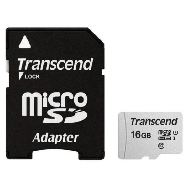 Карта памяти SDHC-micro (TransFlash) 16GB Transcend TS16GUSD300S-A, 95/45Мб/сек, class 10, UHS-I, с адаптером SD