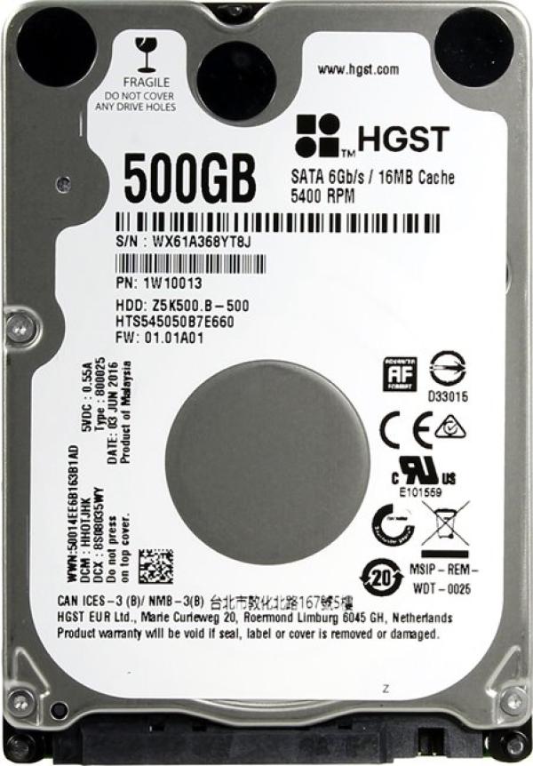 Жесткий диск 2.5" SATA  500GB Hitachi 1W10101 (HTS545050B7E660), SATAIII, 5400rpm, 16MB cache, для ноутбука