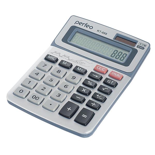 Калькулятор настольный Perfeo PF_3545 (KT-888), 12 разрядов, двойное питание, серебристый