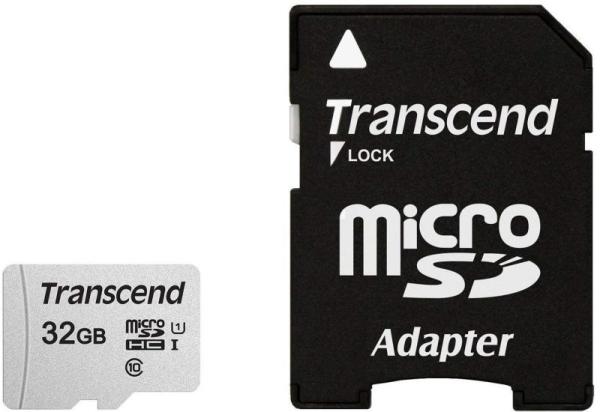 Карта памяти SDHC-micro (TransFlash) 32GB Transcend TS32GUSD300S-A, 95/45МБ/сек, class 10, UHS-I U1, с адаптером SD