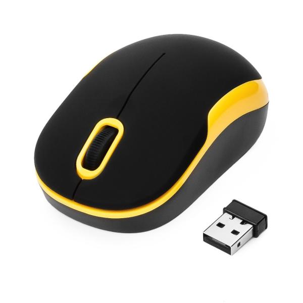 Мышь беспроводная оптическая Gembird MUSW-200BKY, USB, 3 кнопки, колесо, FM 10м, 1000dpi, 1*AA, для ноутбука, черный-желтый