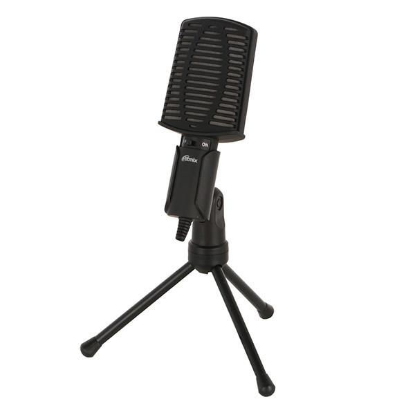 Микрофон на подставке Ritmix RDM-125 Black, 50..16000Гц, кабель 1.8м, MiniJack, конденсаторный, подставка/крепление, черный