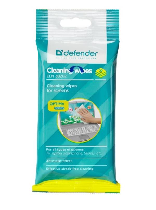 Средство для чистки мониторов ЖК Defender CLN 30202, салфетки влажные, 20шт, с антистатическим эффектом