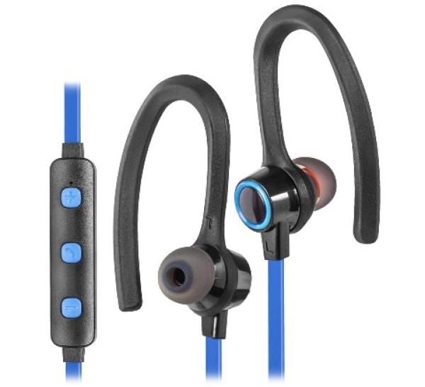 Наушники с микрофоном беспроводные BT крепление на ухе вставные Defender OutFit B720, Bluetooth 4.1, A2DP/HFP/HSP, microUSB, регулятор громкости, 4ч, для спорта, черный-синий