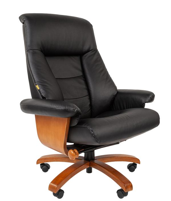 Кресло Chairman CH 400, черный, кожа+PUкожа, синхронная регулировка угла наклона спинки и глубины сиденья, крестовина дерево, регулировка высоты-газлифт, до 150 кг