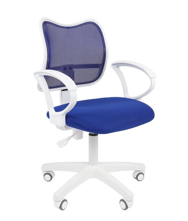 Кресло Chairman CH 450 LT white TW-10/TW-05, синий, спинка-ткань-сетка, белый пластик, эргономичное, закругленные подлокотники, крестовина-пластик, регулировка высоты сиденья-газлифт, до 100кг