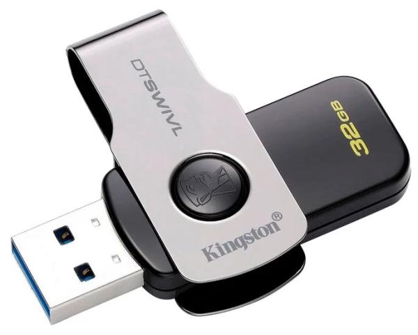 Флэш-накопитель USB3.0  32GB Kingston DataTraveler DTSWIVL/32GB, черный-серебристый