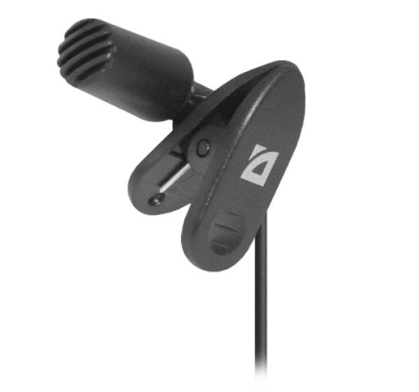 Микрофон петличный Defender MIC-109, 10..13000Гц, кабель 1.8м, MiniJack, 54Дб, черный