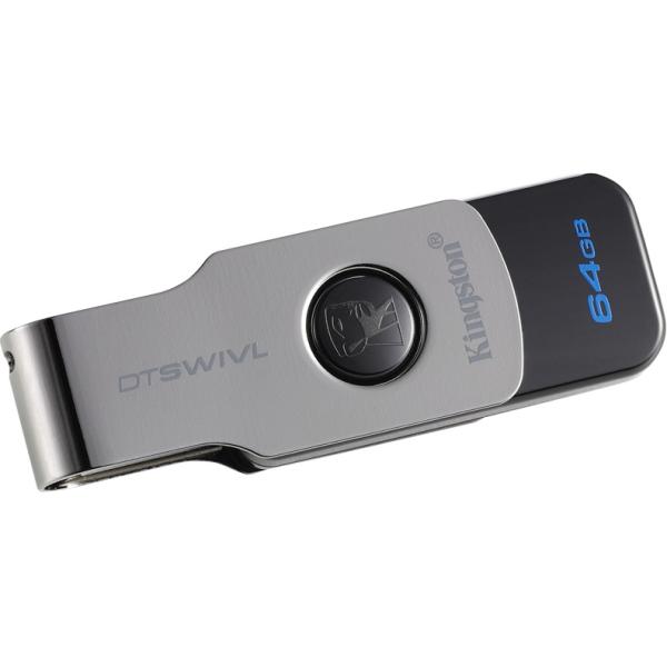 Флэш-накопитель USB3.0  64GB Kingston DataTraveler Swivl DTSWIVL/64GB, High-Speed, серый