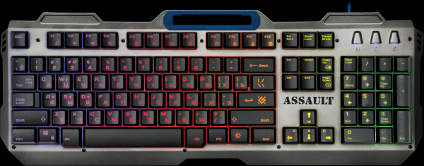 Клавиатура Defender Assault GK-350L RU, USB, влагозащищенная, подсветка, металл, серебристый-черный, 45350