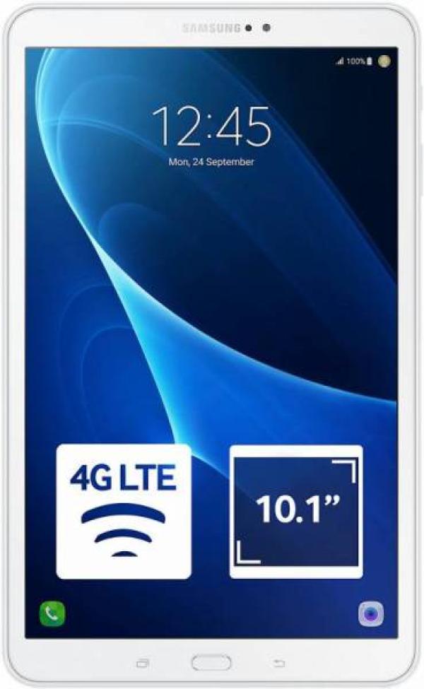 Планшет 10.1" Samsung Galaxy Tab A (SM-T585NZWASER), 1920*1200, ARM 1.6ГГц, 16GB, 4G/3G, GSM, GPS, BT, WiFi, 2 камеры 8/2Мпикс, Android 6, белый