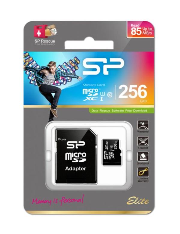 Карта памяти SDXC-micro 256GB Silicon Power SP256GBSTXBU1V10SP, 50/10МБ/сек, class 10, UHS-I U3, с адаптером SD